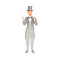 Young Bridegroom as Newlywed or Just Married Male Standing in Tuxedo and Top Hat Vector Illustration