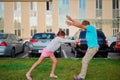 Young brother and sister imitation contactless