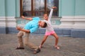Young brother and sister imitation fight, sister Royalty Free Stock Photo