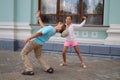 Young brother and sister imitation fight, sister Royalty Free Stock Photo