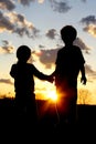 Young Brothers Holding Hands in Front of Sunset Royalty Free Stock Photo