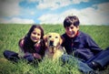 young brothers with their labrador dog Royalty Free Stock Photo