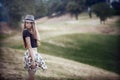 Young brown-haired girl with hat Royalty Free Stock Photo