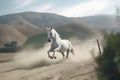 Young brown horse galloping, jumping on the field on a neutral background. Neural network AI generated Royalty Free Stock Photo