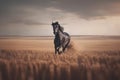 Young brown horse galloping, jumping on the field on a neutral background. Neural network AI generated Royalty Free Stock Photo