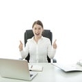 Young brunette business woman thumb up Royalty Free Stock Photo
