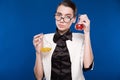 Young brunette with flasks Royalty Free Stock Photo