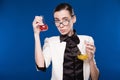 Young brunette with flasks Royalty Free Stock Photo