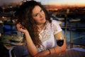 Young brunette girl with a glass of wine Royalty Free Stock Photo