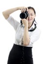 Young brunette girl with photocamera Royalty Free Stock Photo