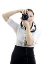 Young brunette girl with photocamera Royalty Free Stock Photo