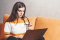 Young Brunette Girl Using Laptop Royalty Free Stock Photo