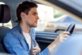 Young businessman in car has heart attack Royalty Free Stock Photo