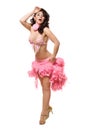 Young brunette in pink dancing dress. Isolated Royalty Free Stock Photo