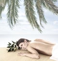 A young brunette on a tropical vacation Royalty Free Stock Photo