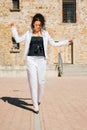 Young brunette wearing elegant tailleur Royalty Free Stock Photo