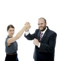 Young brunette woman beard business man handshake