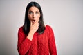 Young brunette woman with blue eyes wearing casual sweater over isolated white background Looking fascinated with disbelief,