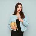 Young brunette woman in blue jacket Royalty Free Stock Photo