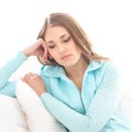 A young brunette woman in a blue sweater feeling sad Royalty Free Stock Photo