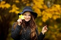 Brunette woman portrait in autumn color Royalty Free Stock Photo