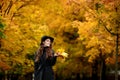 Young brunette woman portrait in autumn color Royalty Free Stock Photo