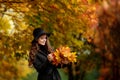 Young brunette woman portrait in autumn color Royalty Free Stock Photo