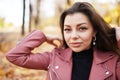 Young brunette woman portrait in autumn color Royalty Free Stock Photo