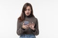 woman is typing a text message on her mobile phone Royalty Free Stock Photo