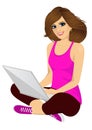 Young brunette woman using a laptop computer Royalty Free Stock Photo