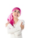 Young brunette woman wearing pink head scarf Royalty Free Stock Photo