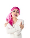 Young brunette woman wearing pink head scarf Royalty Free Stock Photo