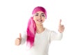 Young brunette woman wearing pink head scarf Royalty Free Stock Photo