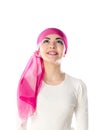 Young brunette woman wearing pink head scarf Royalty Free Stock Photo