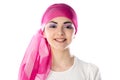 Young brunette woman wearing pink head scarf Royalty Free Stock Photo