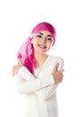 Young brunette woman wearing pink head scarf Royalty Free Stock Photo