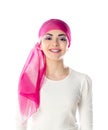 Young brunette woman wearing pink head scarf Royalty Free Stock Photo