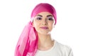 Young brunette woman wearing pink head scarf Royalty Free Stock Photo