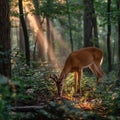 Young Buck Grazing in Sunlit Forest Royalty Free Stock Photo