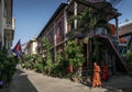 Young buddhist monk walking in sunny phnom penh cambodia street