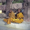 Young Buddhist Monks at the Mahabodhi temple in Bodhgaya Royalty Free Stock Photo