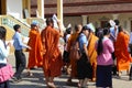 Young Buddhist monks explore the National Palace