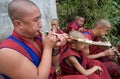 Young Buddhist Monks Playing Horns Royalty Free Stock Photo