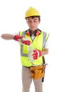 Young builder drinking a bottle of water