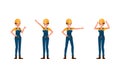 Young builder woman in blue uniform vector character design. no3