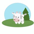 Young bull in the meadow. Vector illustration. Cartoon