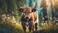 Young bull outdoor on meadow .ai generated Royalty Free Stock Photo