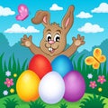 Young bunny with Easter eggs theme 2 Royalty Free Stock Photo