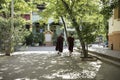 Young monks walk together in Bagan, Myanmar