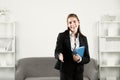 Young busines swoman welcome handshake, greeting interview. Relationship with business partner. Royalty Free Stock Photo